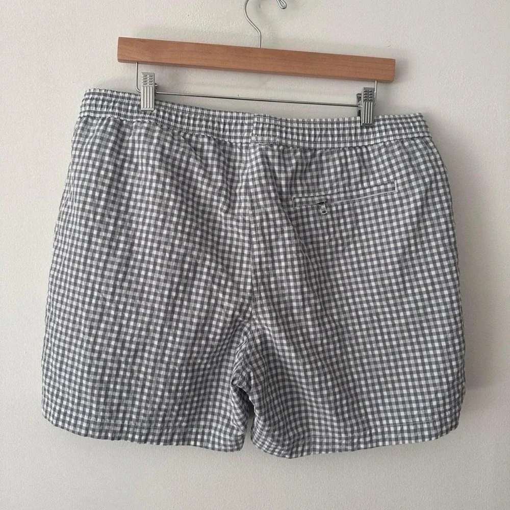 Onia Men's Gingham Swim Trunks drawstring grey/white‎ check size xl